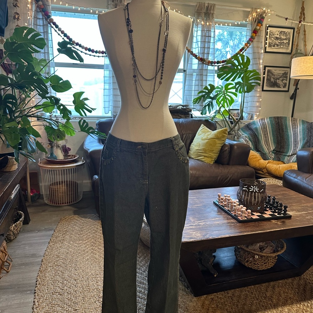 Ruby Rd. Green Straight Leg Jeans with Relaxed Fit